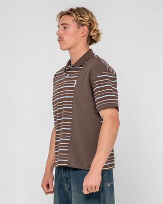 Man wearing Pop Off Short Sleeve Polo in Pinecone