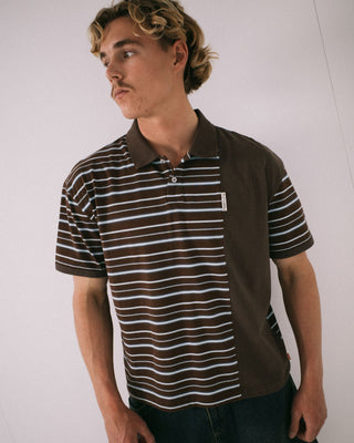 Man wearing Pop Off Short Sleeve Polo in Pinecone