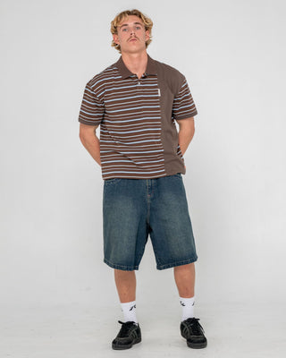 Man wearing Pop Off Short Sleeve Polo in Pinecone