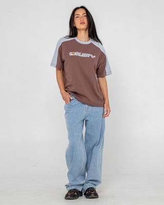 Woman wearing Damn Dan 220 Oversize Tee in Pinecone