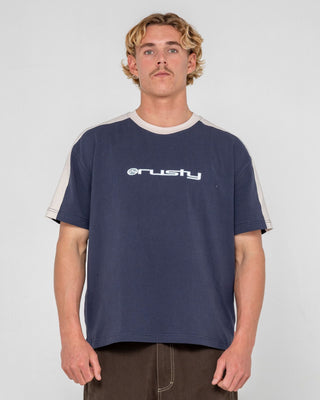 Man wearing Weapon Short Sleeve Tee in Dark Blue