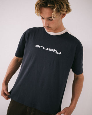 Man wearing Weapon Short Sleeve Tee in Dark Blue