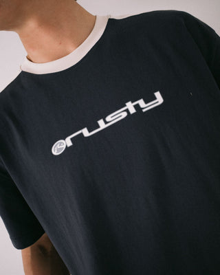 Man wearing Weapon Short Sleeve Tee in Dark Blue