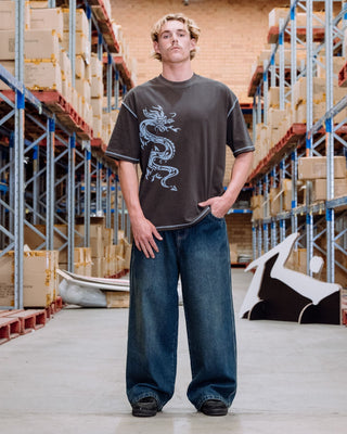 Man wearing Spyro Short Sleeve Tee in Coal