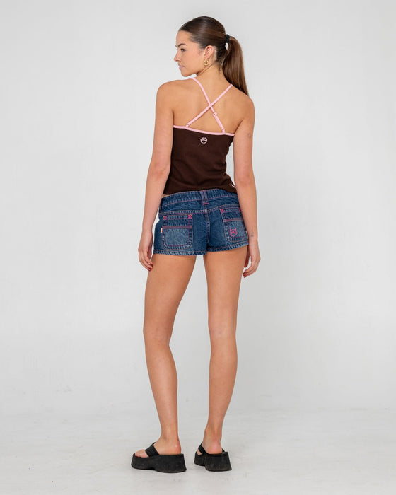 woman-wearing-colour-me-lucky-number-micro-mini-short-in-blasted-deep-sea-blue