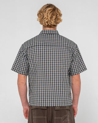 Man wearing Check 1 Check 2 Short Sleeve Shirt in Black