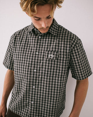 Man wearing Check 1 Check 2 Short Sleeve Shirt in Black