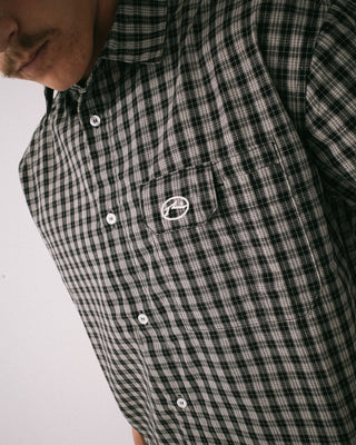 Man wearing Check 1 Check 2 Short Sleeve Shirt in Black