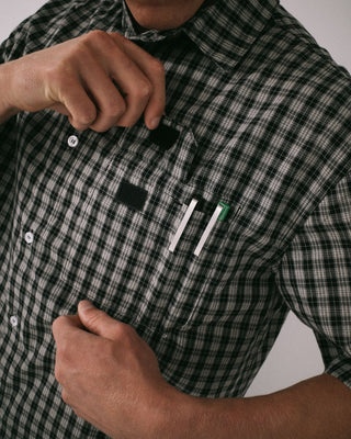 Man wearing Check 1 Check 2 Short Sleeve Shirt in Black