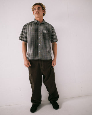 Man wearing Check 1 Check 2 Short Sleeve Shirt in Black
