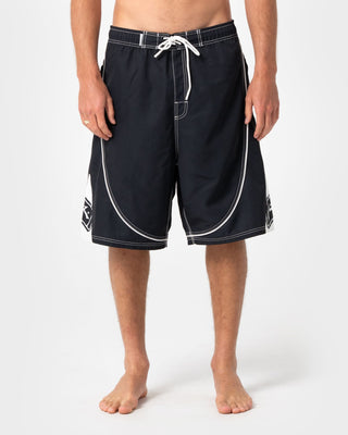 Man wearing Deathroll Hybrid Waist Boardshort in Black