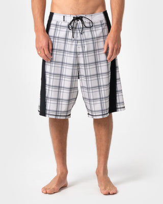 Man wearing Cyberpunk Fixed Waist Boardshort in Stone Grey