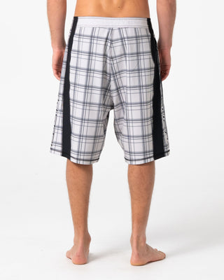 Man wearing Cyberpunk Fixed Waist Boardshort in Stone Grey