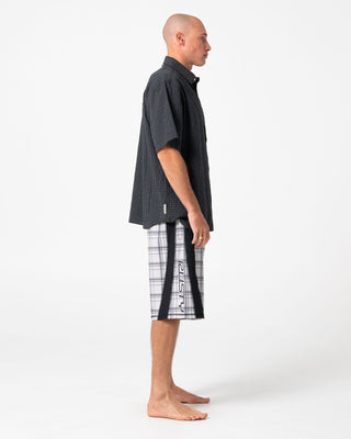 Man wearing Cyberpunk Fixed Waist Boardshort in Stone Grey