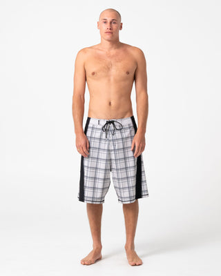 Man wearing Cyberpunk Fixed Waist Boardshort in Stone Grey