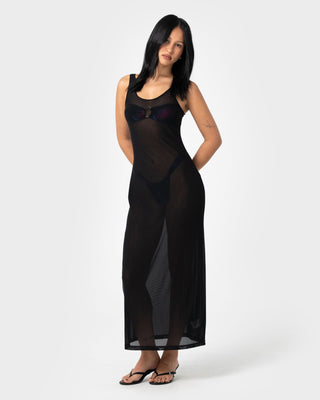 Woman wearing Maya Maxi Dress in Black