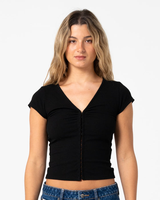 woman-wearing-im-hooked-cap-sleeve-fashion-top-in-black