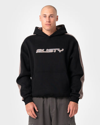 Man wearing Lay Low Hooded Fleece in Black