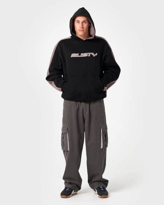 man-wearing-lay-low-hooded-fleece-in-black