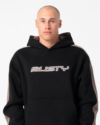 Man wearing Lay Low Hooded Fleece in Black