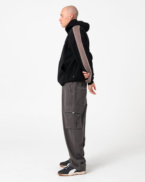 man-wearing-lay-low-hooded-fleece-in-black