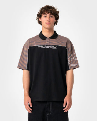 Man wearing Cyber Crime Short Sleeve Polo in Black