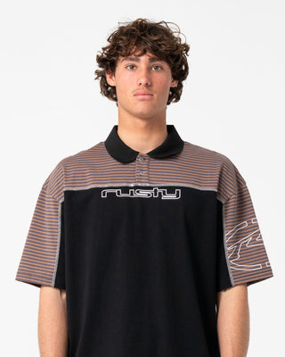Man wearing Cyber Crime Short Sleeve Polo in Black