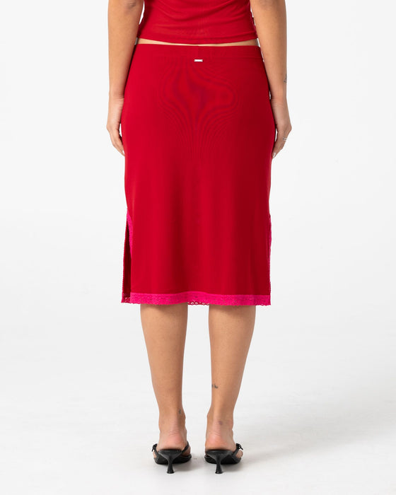 woman-wearing-camden-mesh-midi-skirt-in-red-fushia