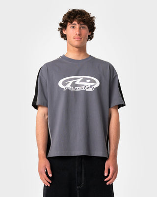Man wearing Hit Up Short Sleeve Tee in Steel