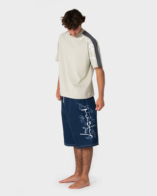 Man wearing Crisis Hybrid Waist Boardshort in Navy Blue