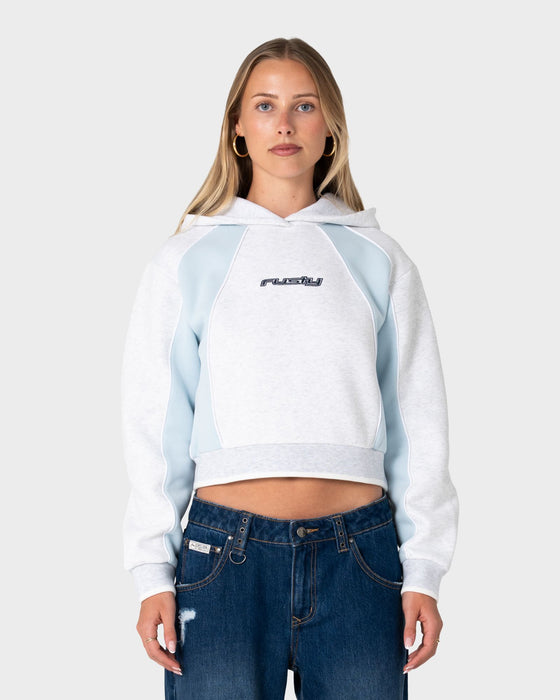 woman-wearing-mini-two-tides-cropped-hooded-fleece-in-ecru-marle