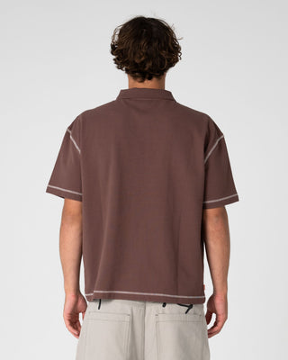Man wearing Funkshen Short Sleeve Polo in Pinecone