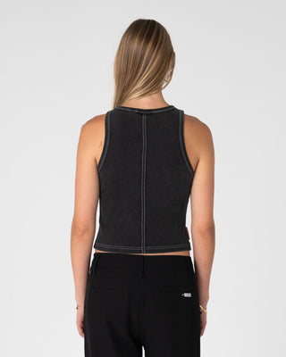 Woman wearing Thats Hot Rusty Tank in Washed Black