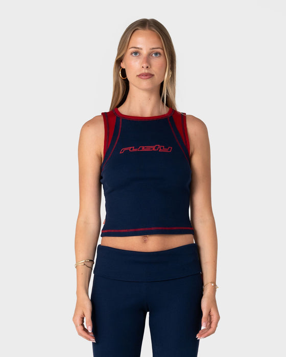 woman-wearing-zing-zap-contrast-tank-in-navy-blue