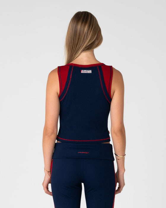 woman-wearing-zing-zap-contrast-tank-in-navy-blue