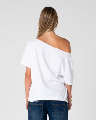 Woman wearing New But Old Off Shoulder Tee in Vintage White