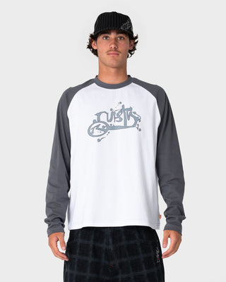 Man wearing Sip The Sizzurp Long Sleeve Tee in White