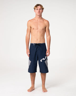 Man wearing Akimbo Fixed Waist Boardshort in Navy Blue