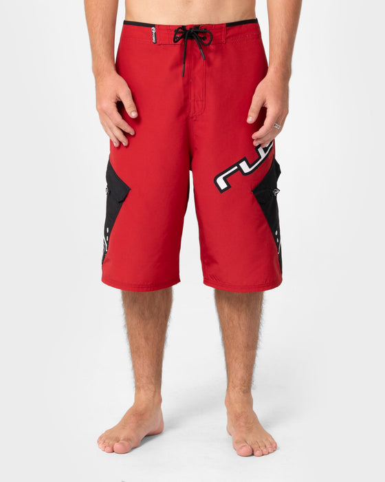 man-wearing-akimbo-fixed-waist-boardshort-in-vintage-red