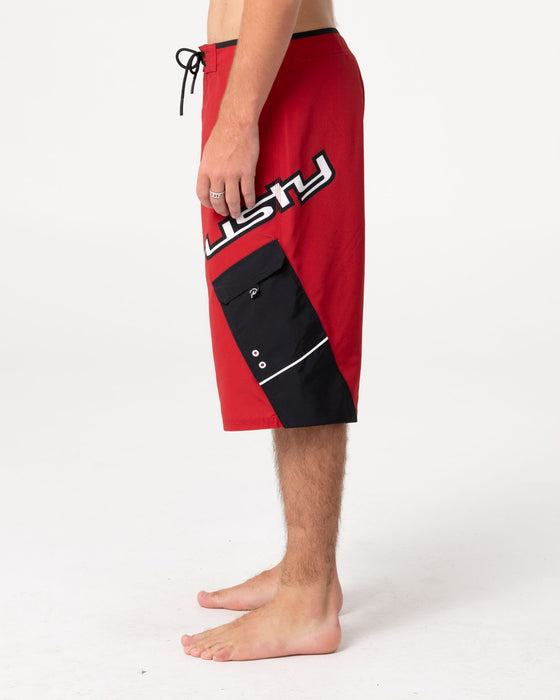 man-wearing-akimbo-fixed-waist-boardshort-in-vintage-red