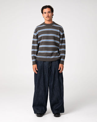 Man wearing Reel Fluff Knitted Crew in Steel