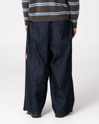 Man wearing Mista Slub Elastic Denim Jean in Raw Dawg Blue