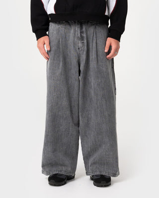 Man wearing Mista Slub Elastic Denim Jean in Washed Black