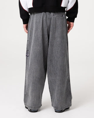 Man wearing Mista Slub Elastic Denim Jean in Washed Black
