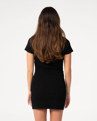 Woman wearing Bad Bubby Polo Dress in Black