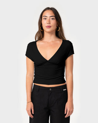 Woman wearing Christina Jersey Top in Black
