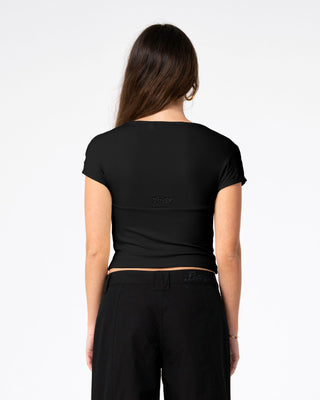 Woman wearing Christina Jersey Top in Black