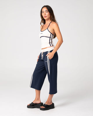 Woman wearing Maneater Fitted Halter Top in Egret