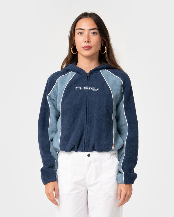 woman-wearing-mini-two-tides-zip-through-polar-fleece-in-atlantic-blue
