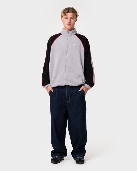 man-wearing-pimp-my-tides-zip-thru-sherpa-fleece-in-stone-grey